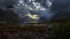 sky, gloomy, darkness, creepy, mountains, earth, roots, gloomy - wallpaper, background, image
