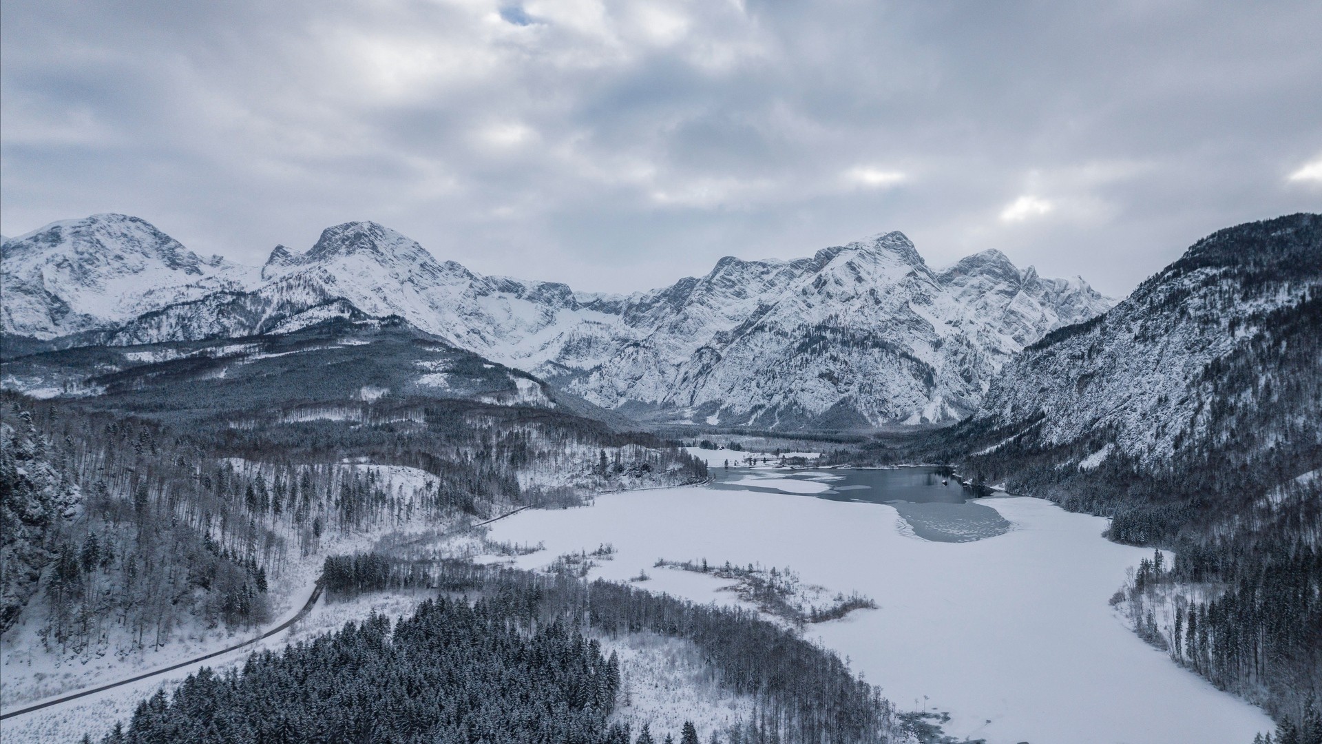 1920x1080 wallpapers: almsee, austria, mountains, winter, lake (image)