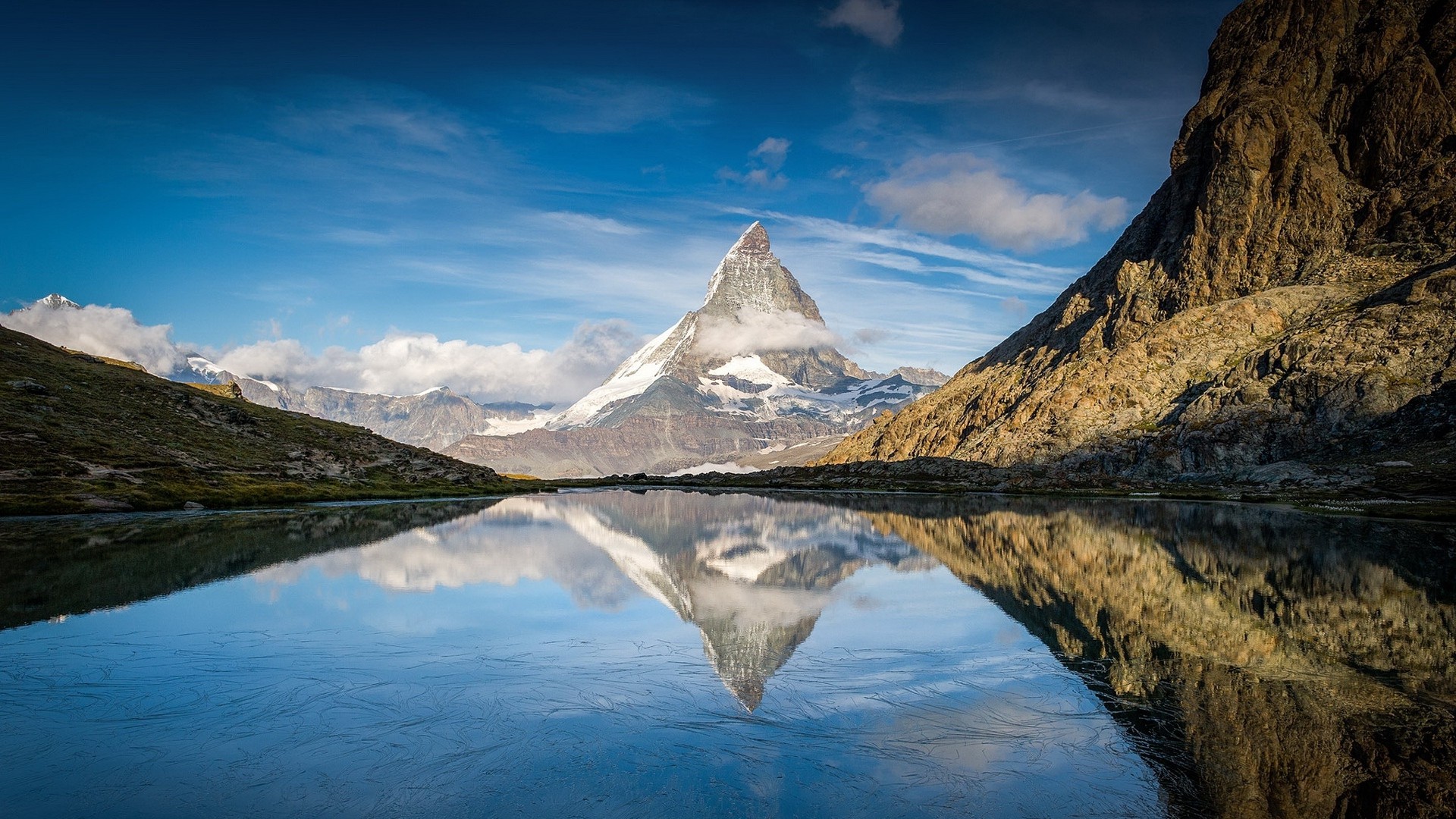 1920x1080 wallpapers: Alps, Matterhorn, mountains, lake (image)