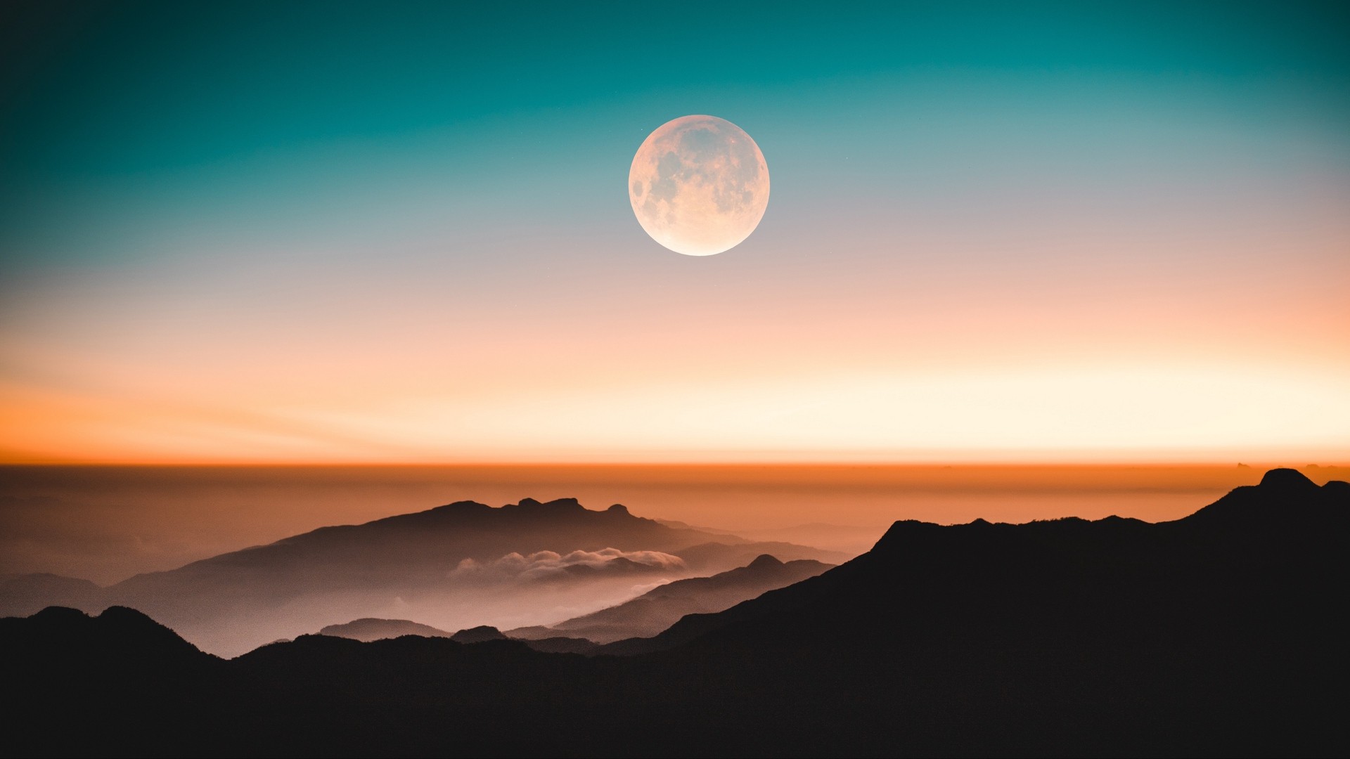 1920x1080 wallpapers: mountains, the moon, fog, peaks (image)