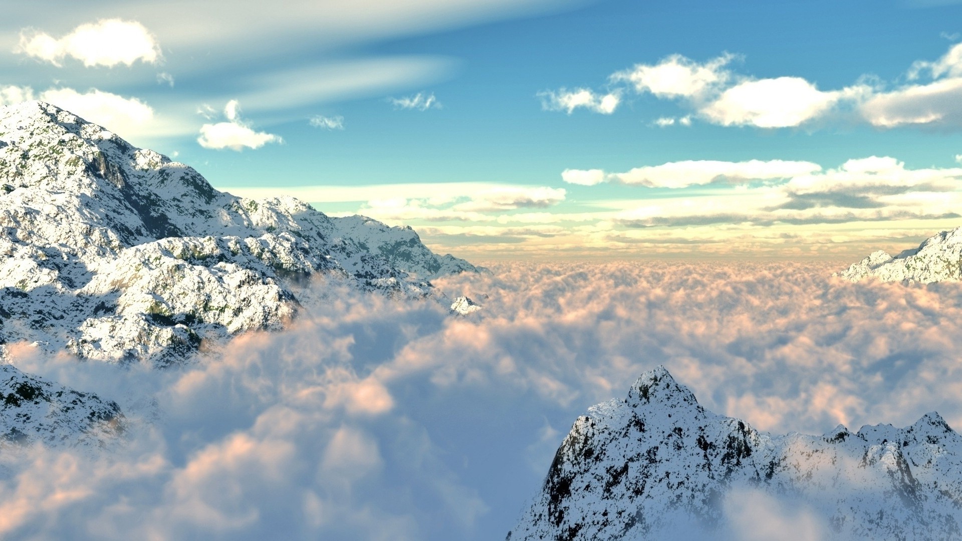 1920x1080 wallpapers: mountains, clouds, height, snow, patterns, veil, purity, clarity, cover (image)
