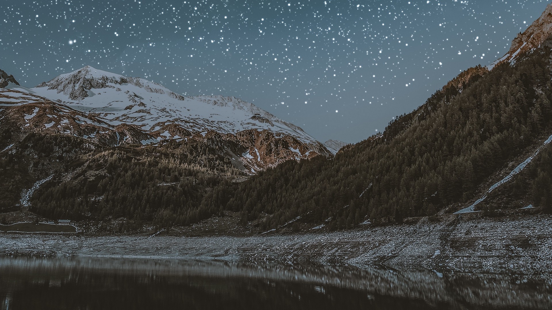 山 湖 星空 雪 夜 写真 写真 デスクトップ壁紙