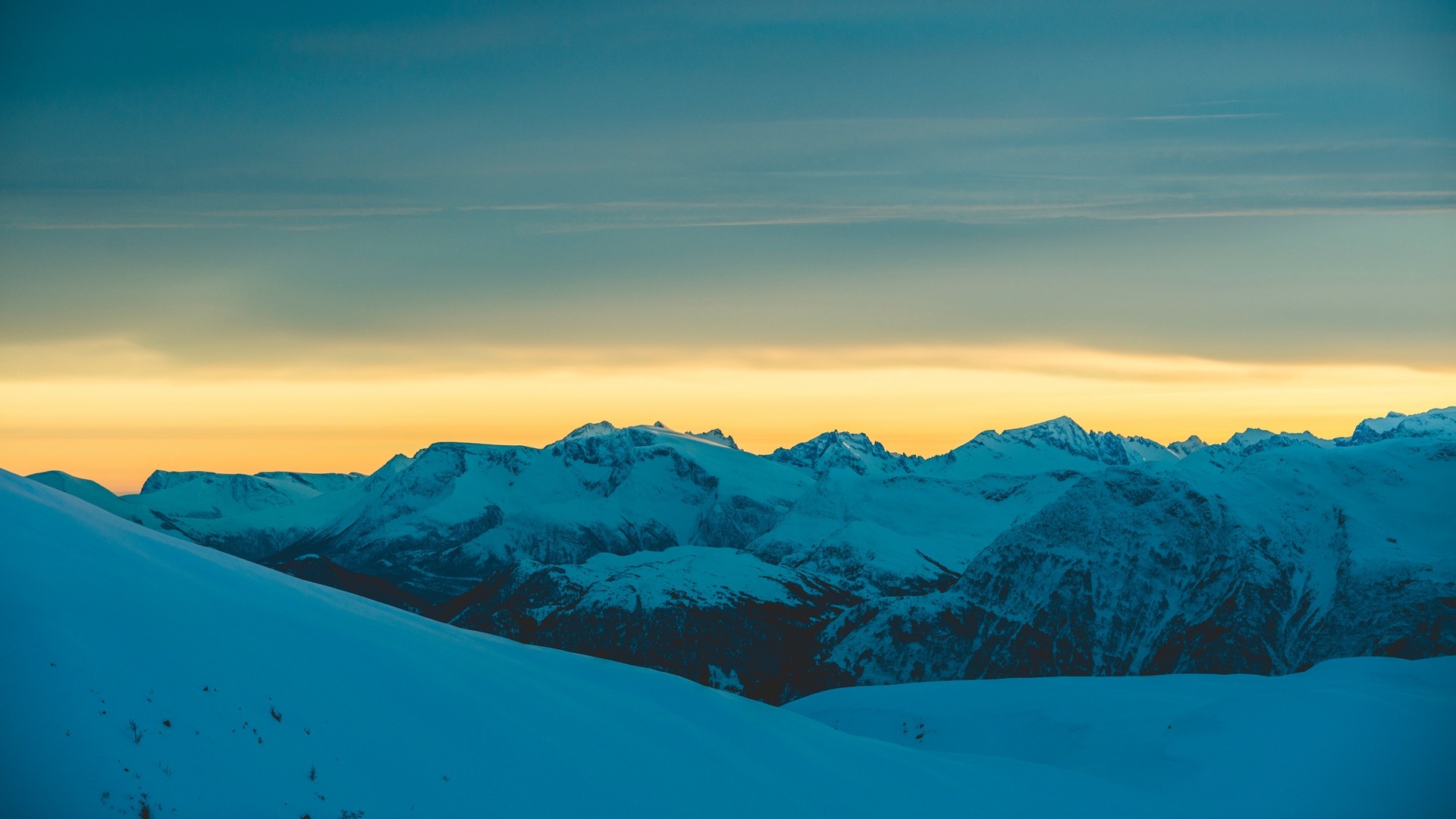 1920x1080 wallpapers: mountains, snow, sunset, horizon, snowy (image)