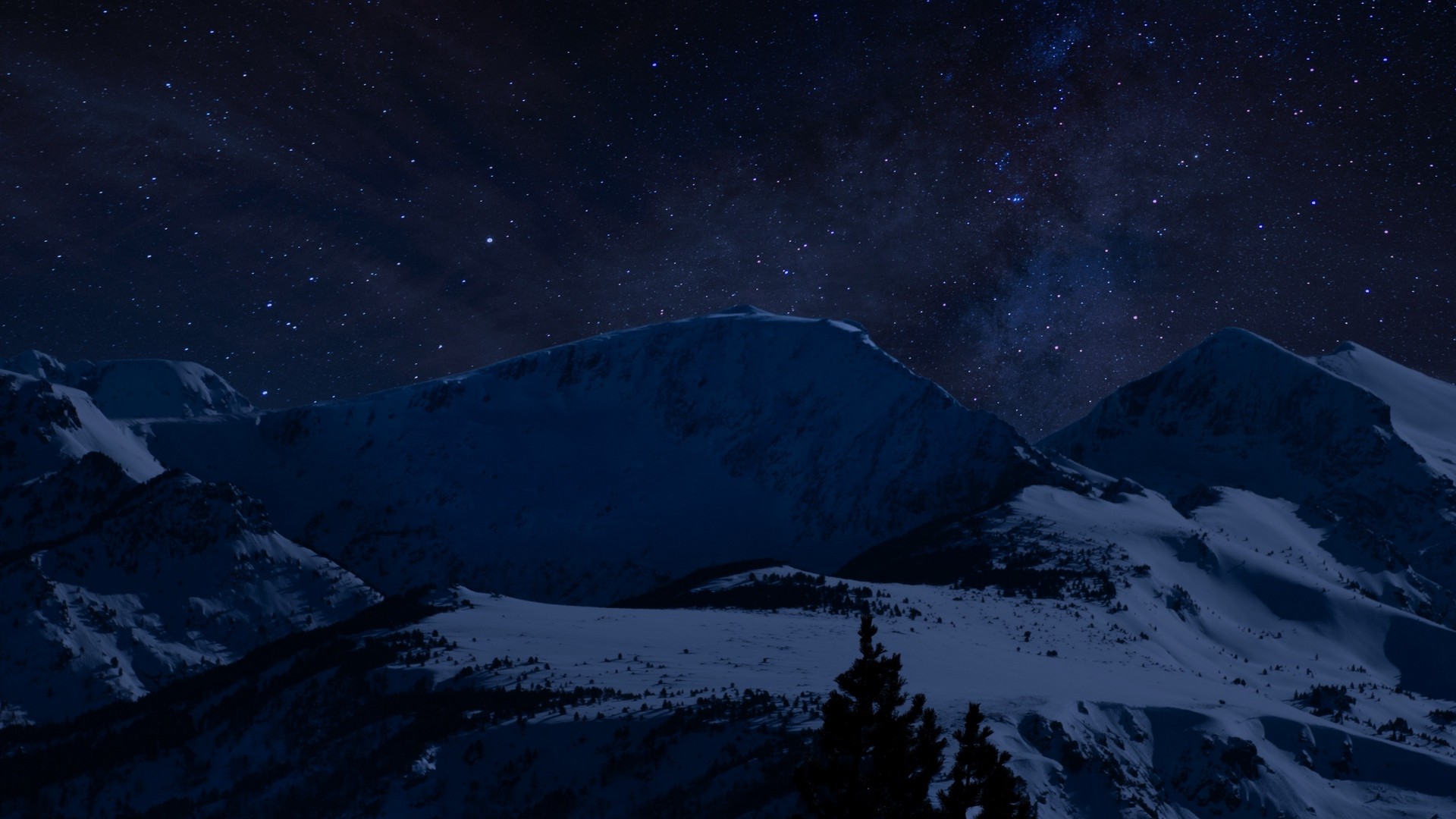 1920x1080 wallpapers: mountains, starry sky, night, snowy (image)