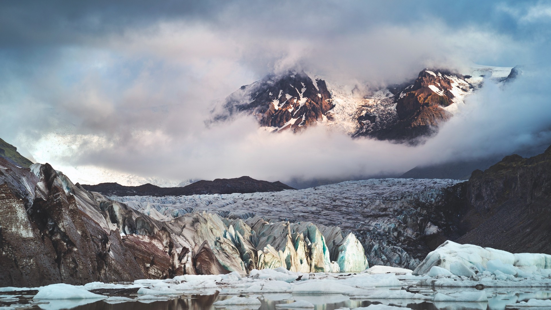 1920x1080 wallpapers: 冰川，山，云，冰，风景，冰岛 (image)