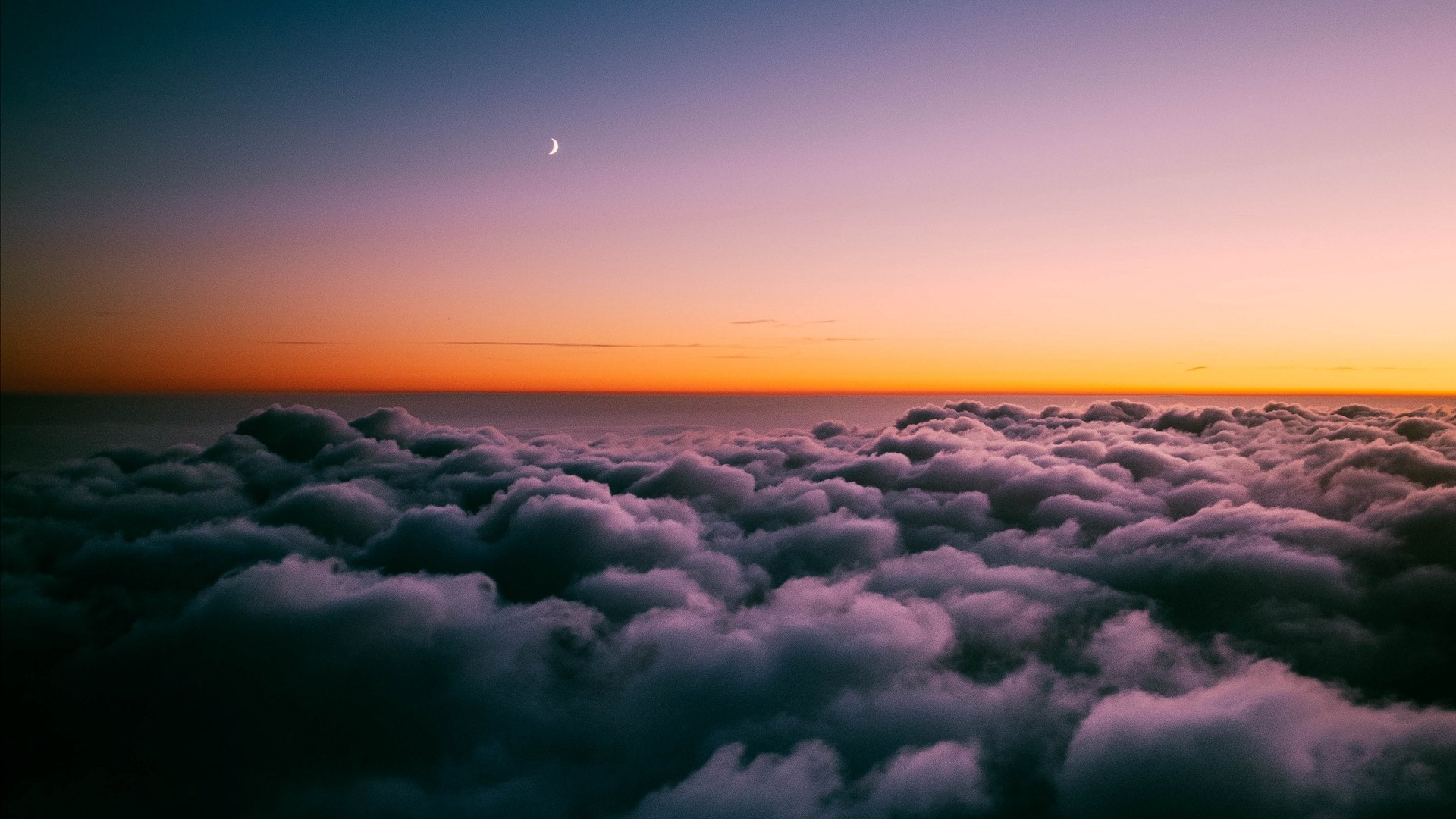 1920x1080 wallpapers: clouds, porous, sunset, sky horizon, above the clouds, moon (image)