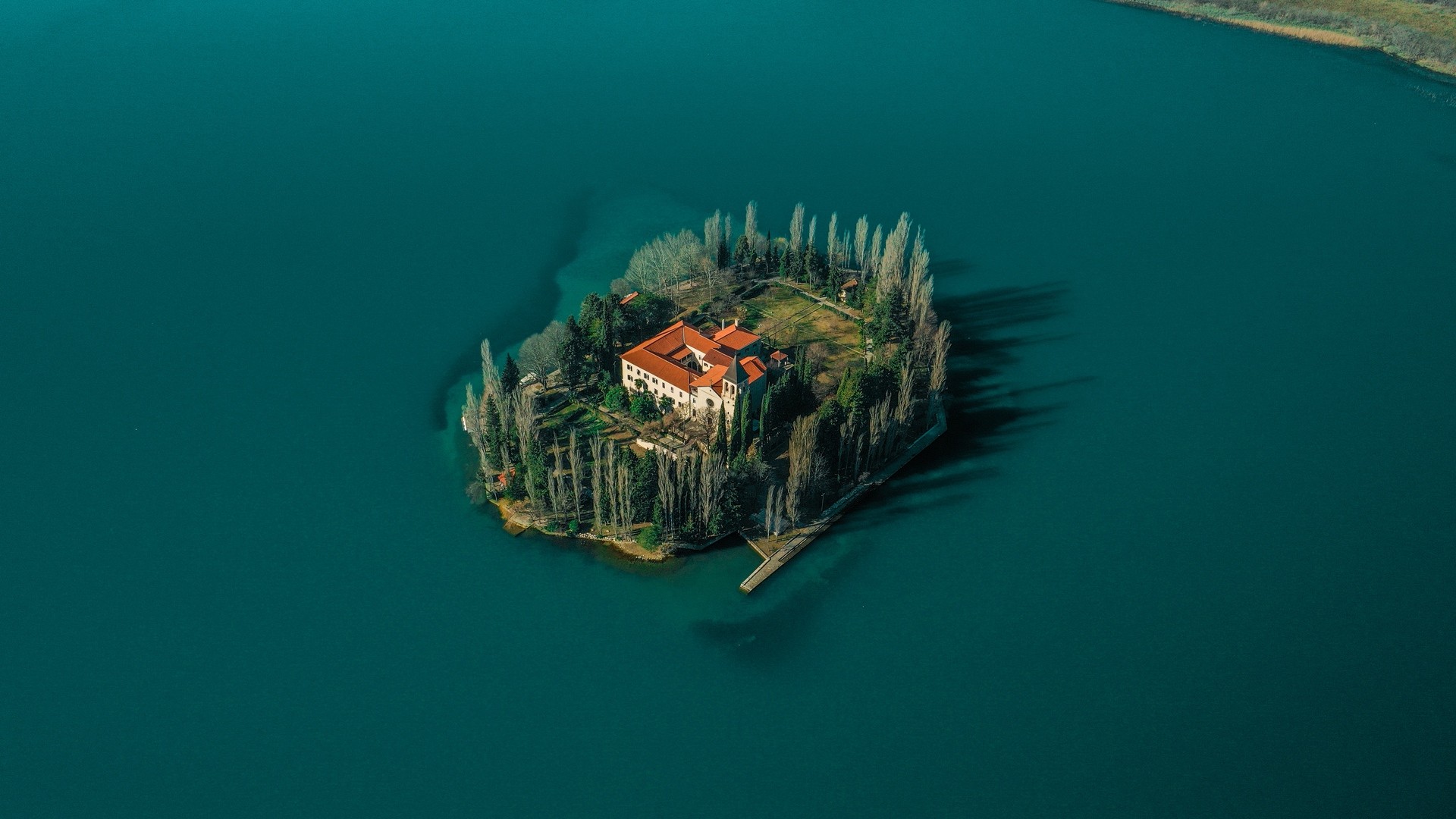 Lake, island, top view, trees, the house | picture, photo, desktop ...