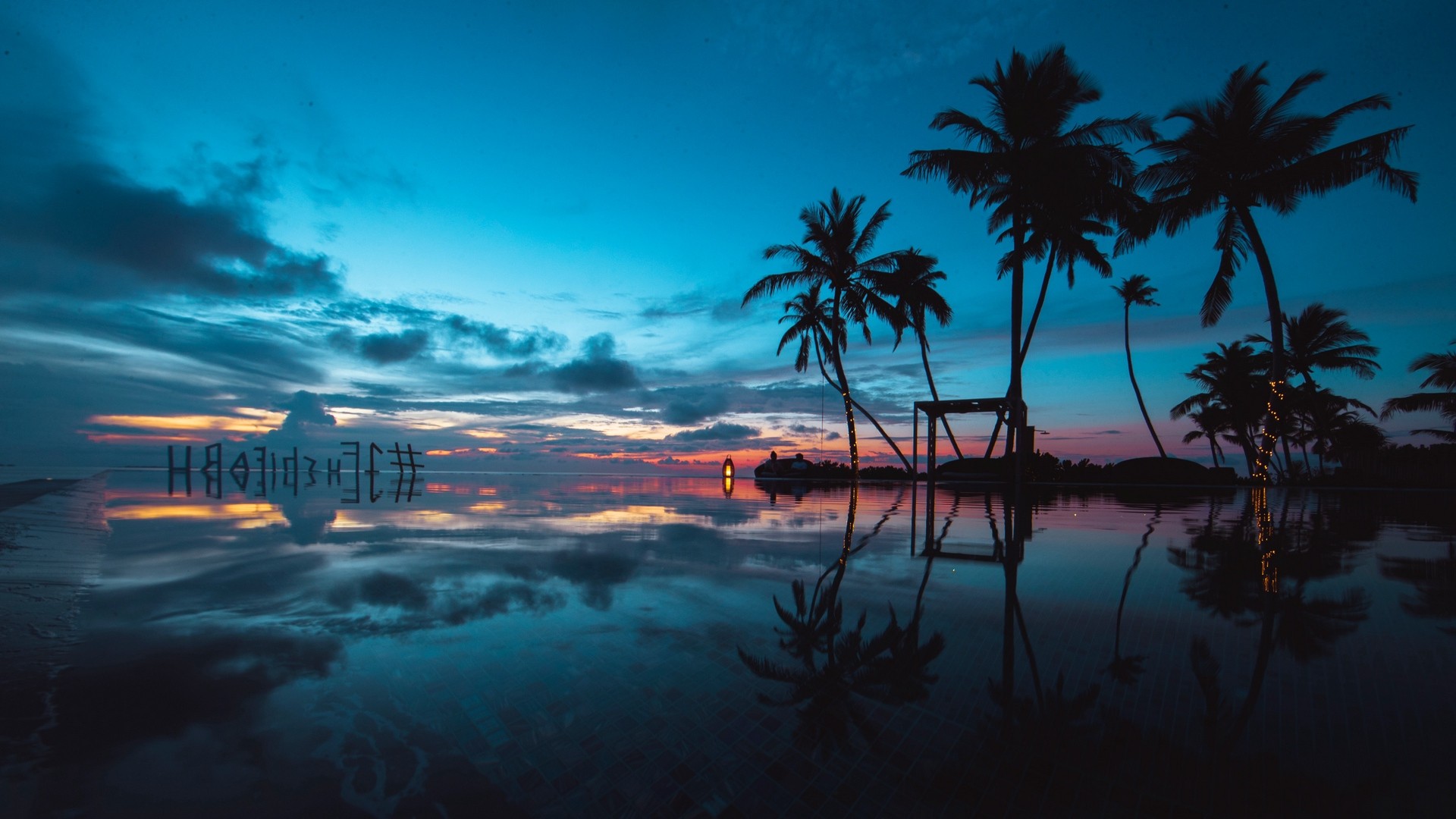 1920x1080 wallpapers: palm trees, sunset, ocean, evening (image)