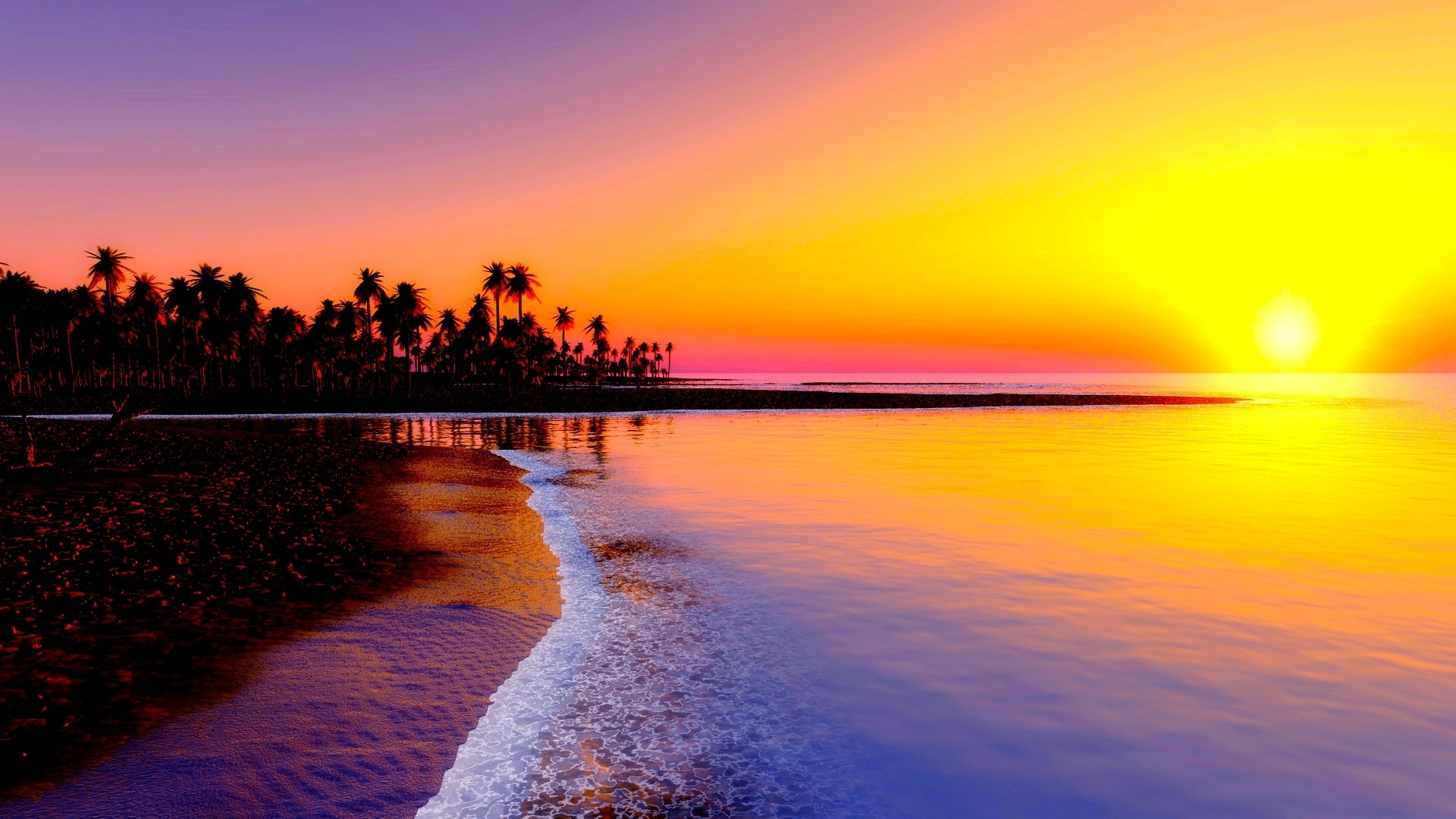 ビーチ 熱帯 海 砂 ヤシの木 日没 写真 写真 デスクトップ壁紙