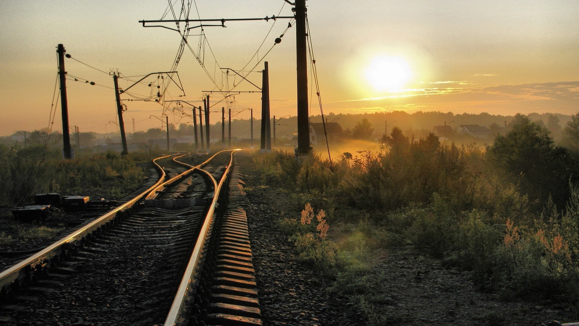 1920x1080 wallpapers: rails, sleepers, railway, path, poles, wires (image)