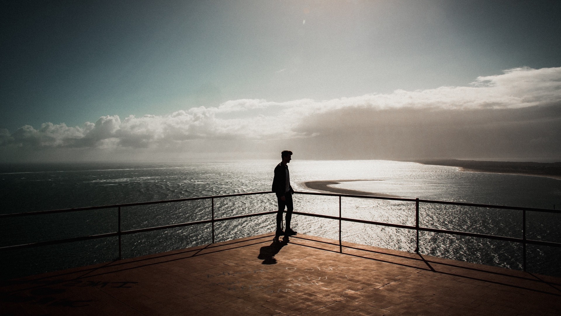 シルエット 孤独 海 夕日 セトゥーバル ポルトガル 写真 写真 デスクトップ壁紙