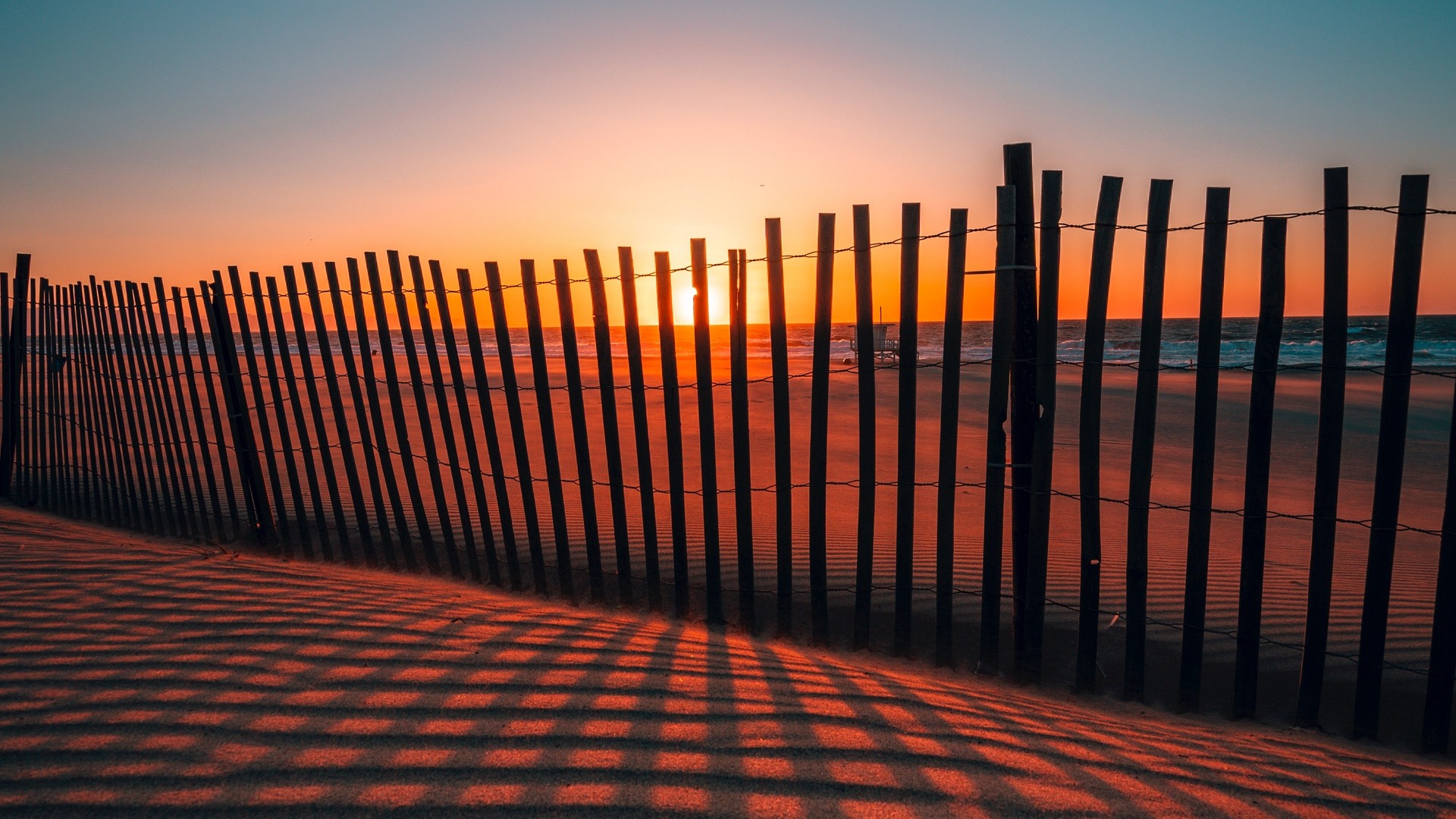 1920x1080 wallpapers: fence, shadows, sunset, sand, stunning photo (image)