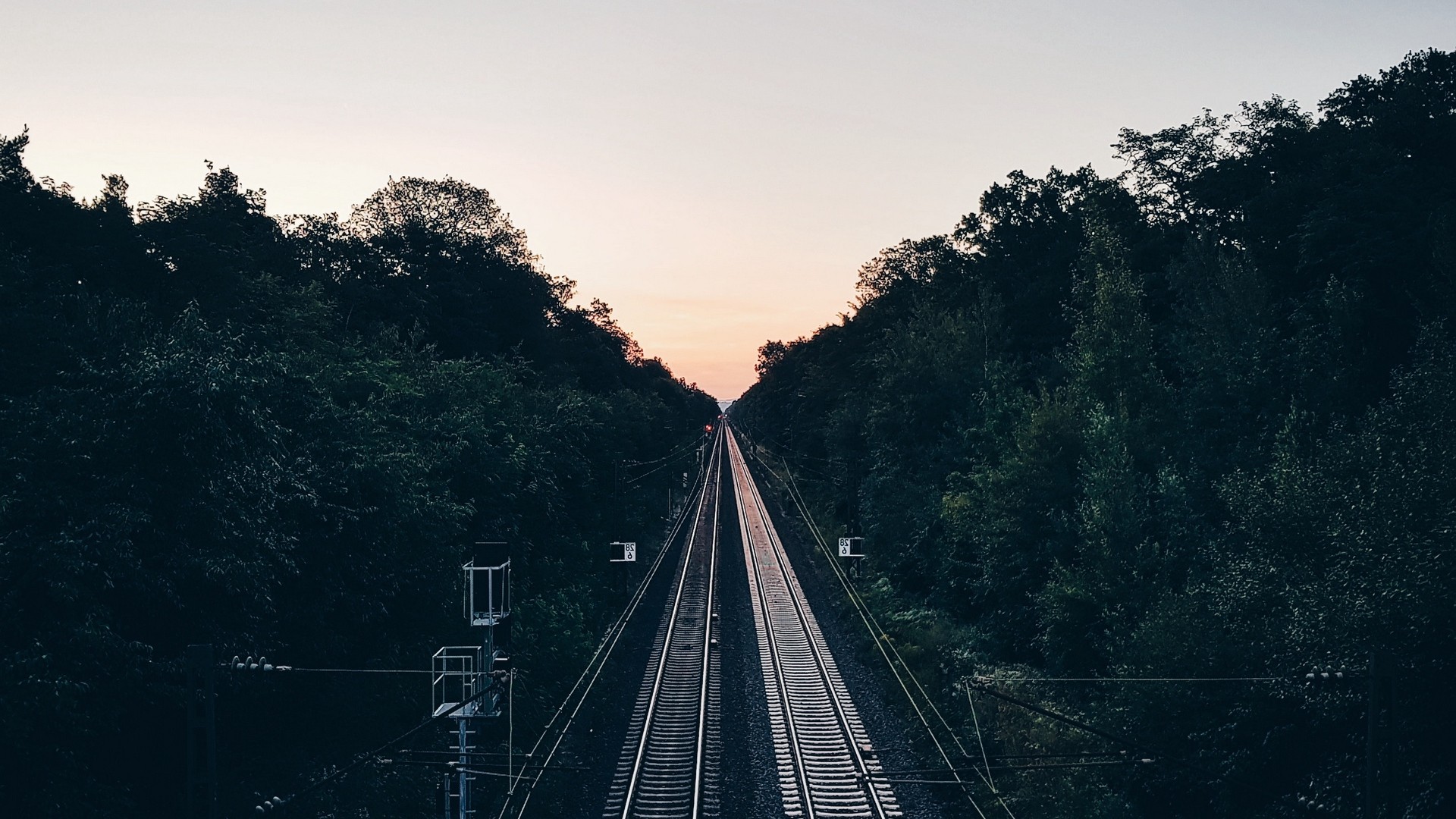 1920x1080 wallpapers: 鉄道、木、夜、夜明け (image)