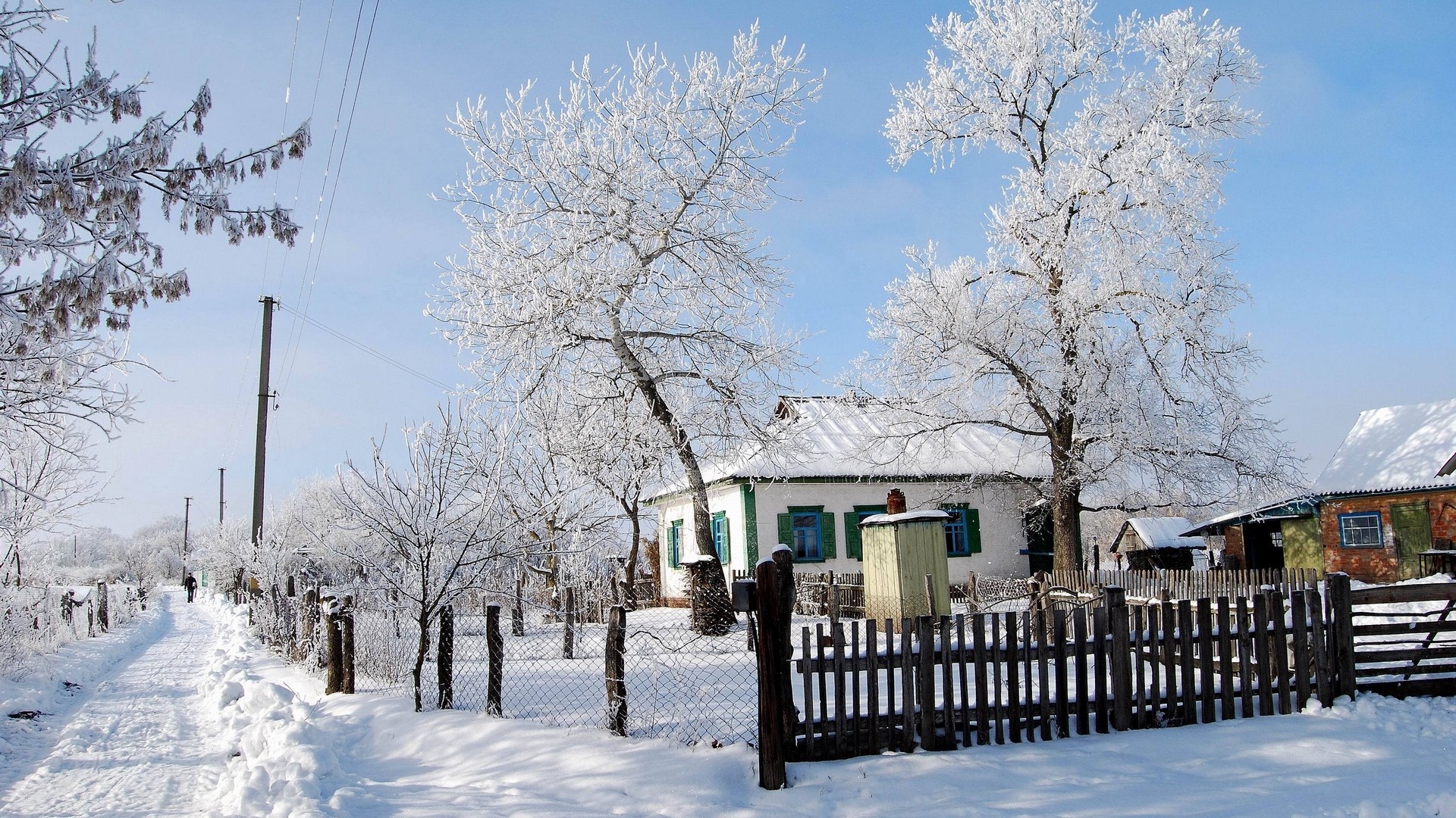 1920x1080 wallpapers: 冬、雪、家、フェンス、村 (image)