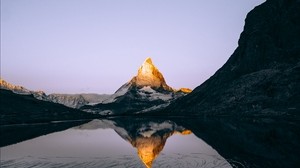 alpen, berge, see, sonnenaufgang, reflexion, riffelsee, schweiz - wallpapers, picture