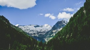 alps, mountains, peak, trees