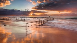 Australia, costa, océano, arena, esgrima, olas