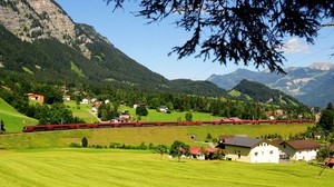 austria, mountains, grass, trees - wallpapers, picture