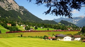 austria, mountains, grass, trees