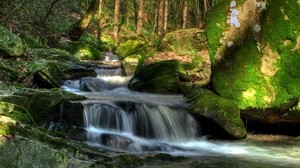austria, klein-pöchlarn, waterfall, vegetation, trees, stream