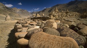 asia, mountains, stones, patterns, art - wallpapers, picture
