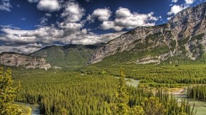 banff, alberta, canada, mountains, trees, hdr