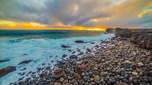 海岸、石、海、泡