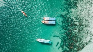shore, boats, stranded, ocean, moored, aerial view