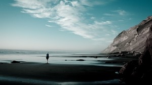 shore, beach, sand, loneliness, gloomy, silhouette - wallpapers, picture