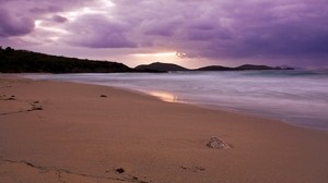 海岸，海滩，晚上，大海