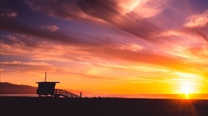 shore, sunset, sea, coast