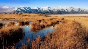 swamp, mountains, grass, autumn, water - wallpapers, picture