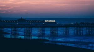 Brighton, molo, riva, tramonto, mare