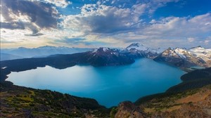 british columbia, canada, mountains, lake, top view