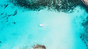 bay, top view, sea, yacht, coast, reefs