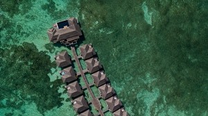 bungalow, océano, vista superior, trópicos, agua - wallpapers, picture