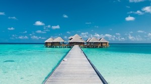 bungalow, pier, ocean, tropics, the rest - wallpapers, picture