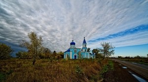church, temple, road, autumn, grass, dry, dirt - wallpapers, picture