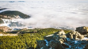 捷克共和国，山脉，雾，草，石头