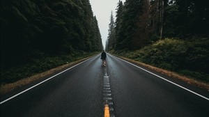 man, road, marking, asphalt, loneliness - wallpapers, picture