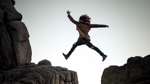 man, jump, rocks - wallpapers, picture
