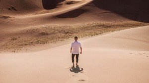 man, desert, dunes, sun, sand