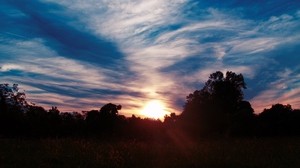 trees, sunset, sky, clouds, sunlight - wallpapers, picture