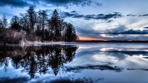 trees, lake, river, evening - wallpapers, picture