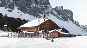 house, mountains, snow, villa, rural, nature