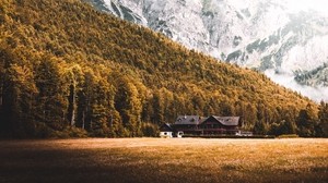 house, forest, mountains, lawn, nature - wallpapers, picture