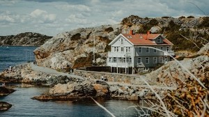 house, sea, coast, cliffs, Gothenburg, sweden - wallpapers, picture