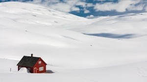 house, landscape, snowy, winter, snowdrifts, solitude, comfort