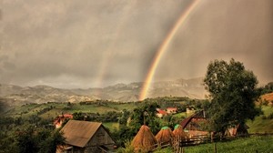 家、雲、虹、風景