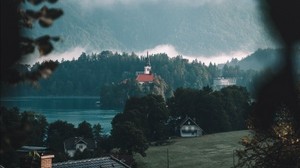 houses, buildings, lake, mountains, nature - wallpapers, picture